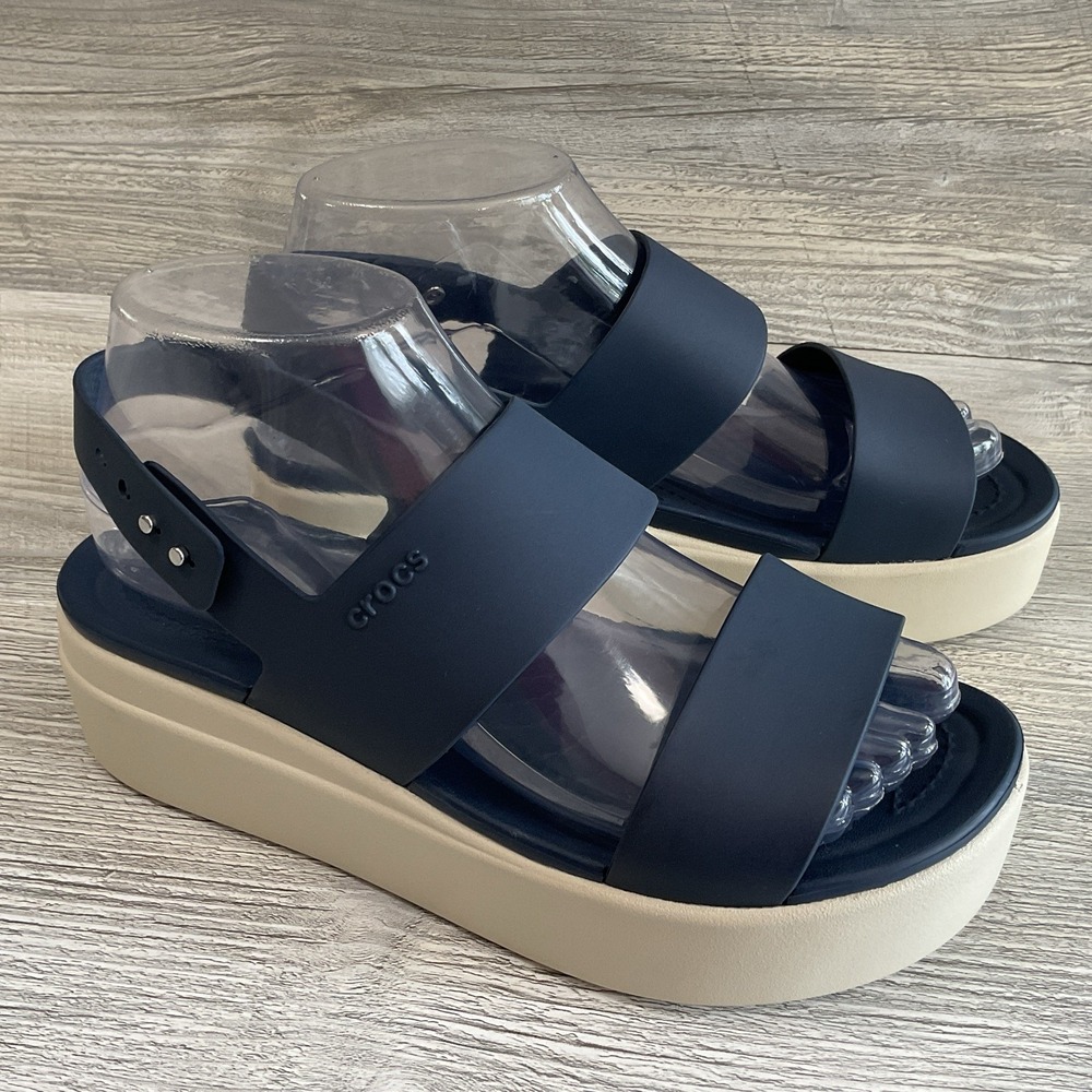 Crocs Brooklyn Lite Ride 206453 Low Wedge Navy Blue Sandals Women's Size 7 US